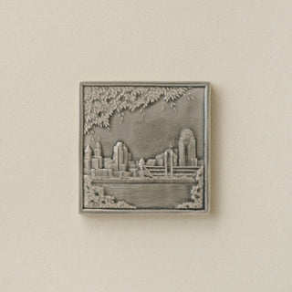 Gray Rookwood City Scene art tile featuring the Cincinnati skyline, unframed