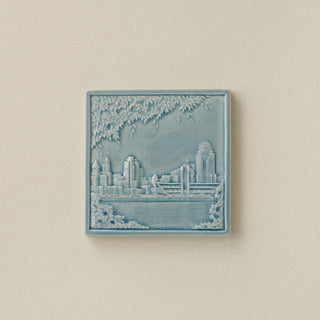 Blue Rookwood City Scene art tile featuring the Cincinnati skyline, unframed