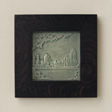 Rookwood Cincinnati Skyline City Scene art tile in a black ebony wood frame