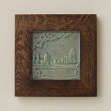 Rookwood Cincinnati Skyline City Scene art tile in a dark walnut wood frame
