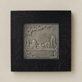 Rookwood Cincinnati Skyline City Scene art tile in a black ebony wood frame