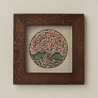 Rookwood 8x8 Bramble spring art tile in a dark walnut wood frame