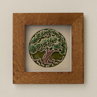 Rookwood 8x8 Tree of Life Grove summer art tile in a golden oak wood frame