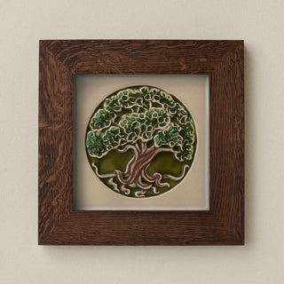 Rookwood 8x8 Tree of Life Grove summer art tile in a dark walnut wood frame