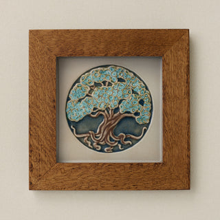Rookwood 8x8 Silverwood winter art tile in a golden oak wood frame