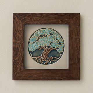 Rookwood 8x8 Silverwood winter art tile in a dark walnut wood frame