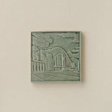 Green Rookwood City Scene art tile featuring Union Terminal in Cincinnati, unframed