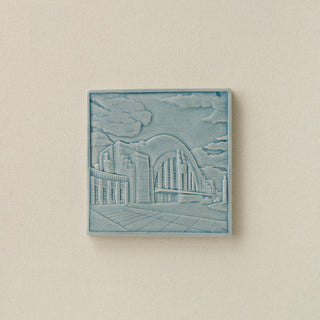 Blue Rookwood City Scene art tile featuring Union Terminal in Cincinnati, unframed