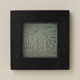 Rookwood Union Terminal City Scene art tile in a black ebony wood frame