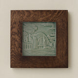 Rookwood Union Terminal City Scene art tile in a dark walnut wood frame