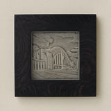 Rookwood Union Terminal City Scene art tile in a black ebony wood frame