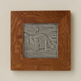 Rookwood Union Terminal City Scene art tile in a golden oak wood frame