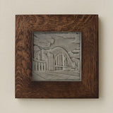 Rookwood Union Terminal City Scene art tile in a dark walnut wood frame
