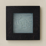 Rookwood Union Terminal City Scene art tile in a black ebony wood frame