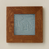 Rookwood Union Terminal City Scene art tile in a golden oak wood frame