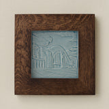 Rookwood Union Terminal City Scene art tile in a dark walnut wood frame