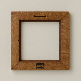 Back of Rookwood 8x8 golden oak Craftsman tile frame showing construction and hanging slot