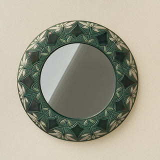 Hand-thrown and hand-glazed ceramic wall mirror by Rookwood Pottery