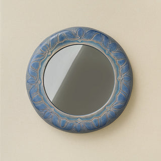 Hand-thrown and hand-glazed ceramic wall mirror by Rookwood Pottery