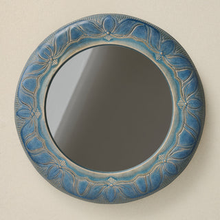 Hand-thrown and hand-glazed ceramic mirror by Rookwood Pottery