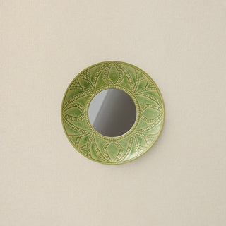 Hand-thrown and hand-glazed ceramic mirror by Rookwood Pottery