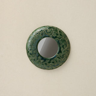 Hand-thrown and hand-glazed ceramic mirror by Rookwood Pottery