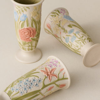 Floral Trumpet Vase, Hand-Painted