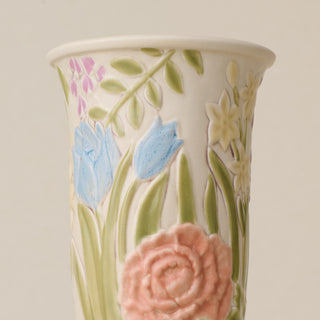 Floral Trumpet Vase, Hand-Painted