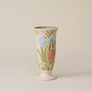 Floral Trumpet Vase, Hand-Painted